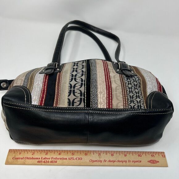 FOSSIL Bag Women's Leather Suede Textile Patchwork Logo Striped Shoulder Purse - Picture 9 of 14